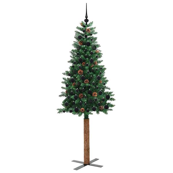vidaXL Slankt Juletr&aelig; med stativ Gr&oslash;n 210 cm PVC og Massiv Fyrretr&aelig;