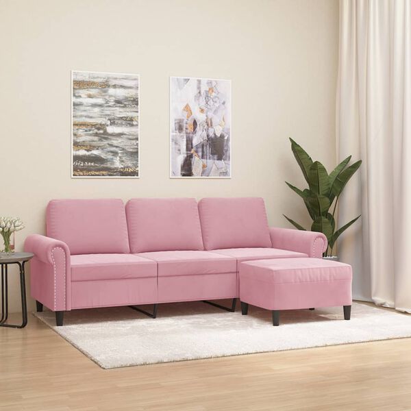 vidaXL 3-personers sofa med fodskammel 180 cm velour lyser&oslash;d