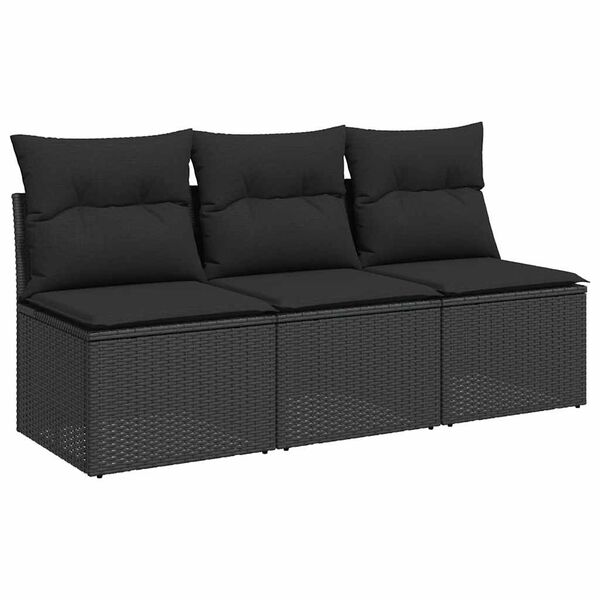vidaXL havesofa med hynder 3-personers sort polyrattan