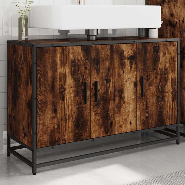 vidaXL skab til h&aring;ndvask til badev&aelig;relse 90x33x60 cm r&oslash;get eg