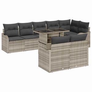 vidaXL Lounge s&aelig;t med pude 9 pcs Lysegr&aring; Poly rattan