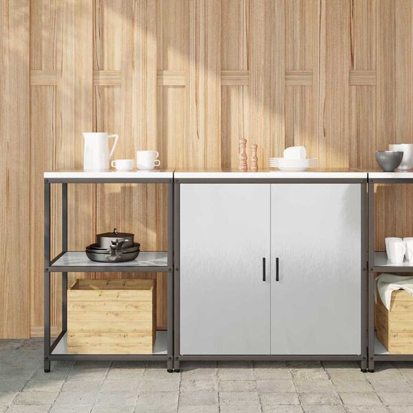 vidaXL Køkkenopbevaringssæt med hylde med opbevaring 2 pcs Sølv Stål