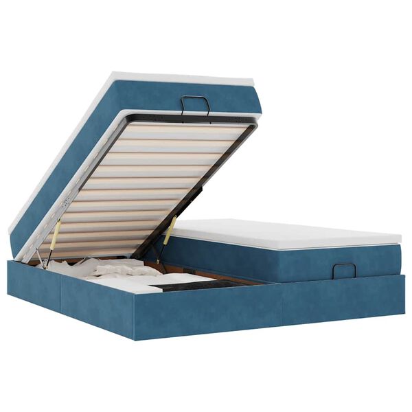 vidaXL osmannisk sengeramme med madrasser 160x200 cm fl&oslash;jl m&oslash;rkebl&aring;