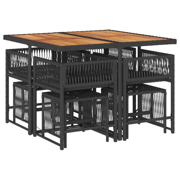 vidaXL spisebordss&aelig;t til haven 9 dele med hynder polyrattan sort