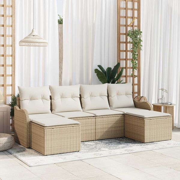 vidaXL Havesofa S&aelig;t med pude 6 pcs Beige Poly rattan