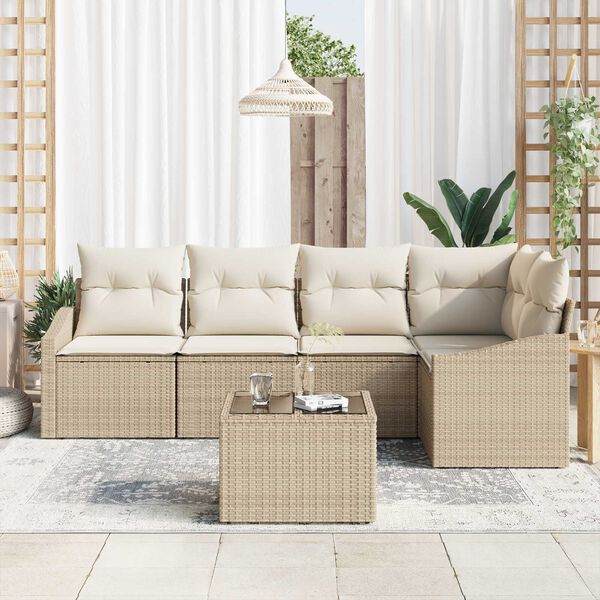 vidaXL Havesofa S&aelig;t med pude 6 pcs Beige og creme polyrattan