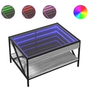 vidaXL sofabord med Infinity LED-lys 70x50x38 cm gr&aring; sonoma-eg