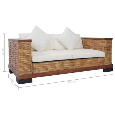 vidaXL 2-personers sofa med hynder naturlig rattan brun