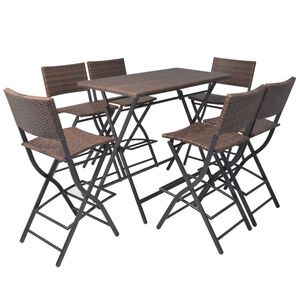 vidaXL foldbart udend&oslash;rs spisebordss&aelig;t 7 dele st&aring;l polyrattan brun