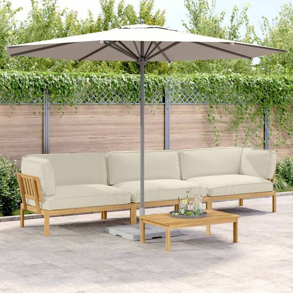 vidaXL Sofa S&aelig;t med pude Ensfarvet 4 pcs Creme Massivt Akacietr&aelig;