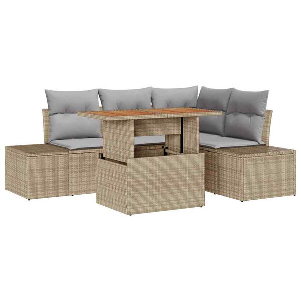 vidaXL Havesofa S&aelig;t med opbevaring 5 pcs Beige Poly rattan