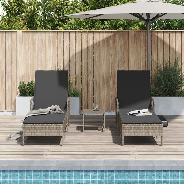 vidaXL Liggestol med pude 2-person 2 pcs Grå 35 x 35 x 32cm polyrattan