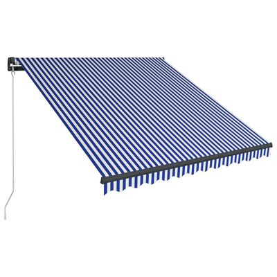 vidaXL markise m. LED-lys 300x250 cm manuel betjening blå og hvid