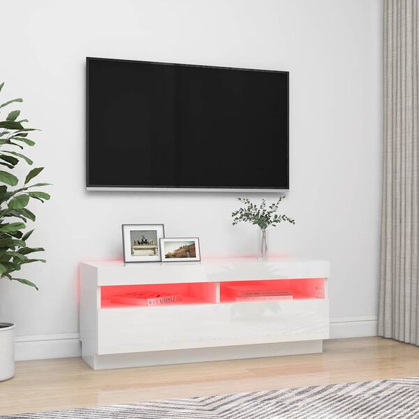 vidaXL tv-skab med LED-lys 100x35x40 cm hvid h&oslash;jglans