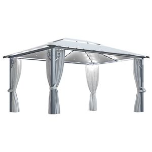 vidaXL pavillon med gardin + LED-lysk&aelig;der 400x300 cm aluminium creme