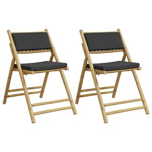 vidaXL foldbare bistrostole 2 stk. med m&oslash;rkegr&aring; hynder bambus