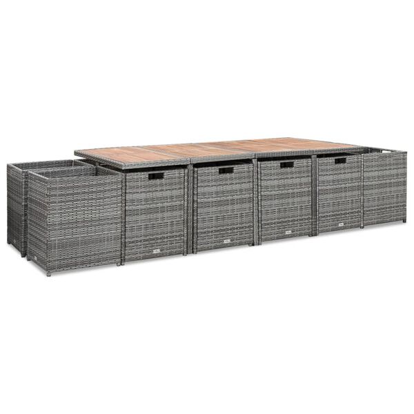 vidaXL udendørs spisebordssæt 13 dele m. hynder polyrattan antracitgrå