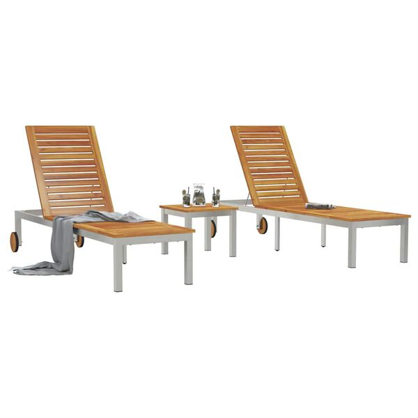vidaXL Lounger 2-person 3 pcs Brun Massivt Akacietræ