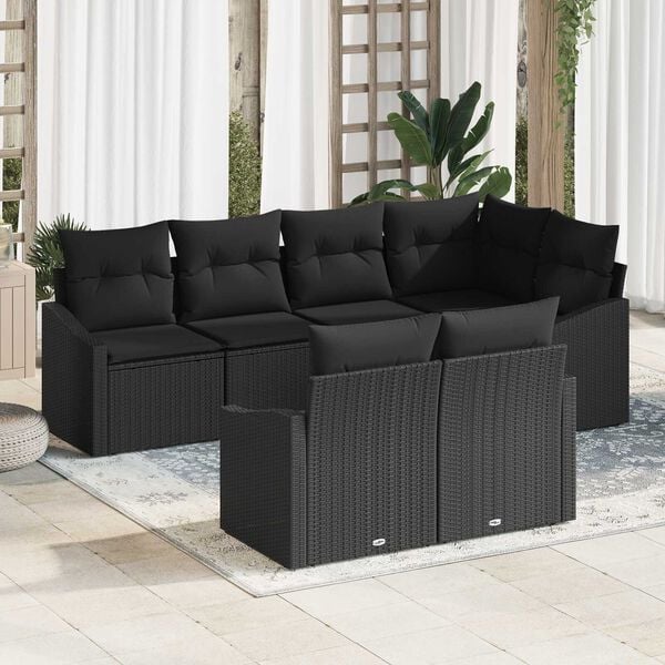 vidaXL Sofa S&aelig;t med pude 7 pcs Sort polyrattan