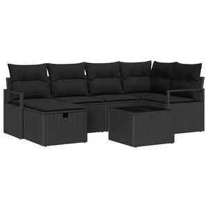 vidaXL Sofa S&aelig;t 7 stk. Sort polyrattan