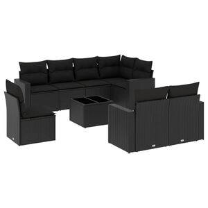 vidaXL sofas&aelig;t til haven 9 dele med hynder polyrattan sort