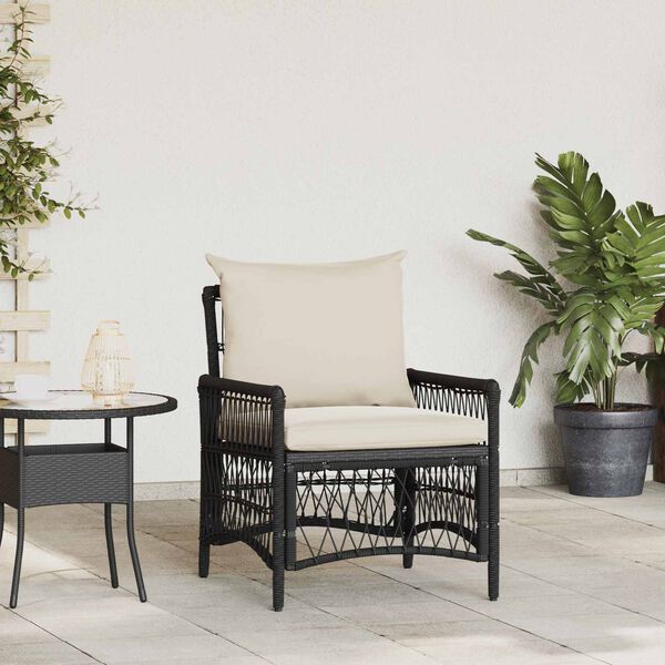 vidaXL Have Stol med pude Sort 73 x 61 x 77 cm polyrattan
