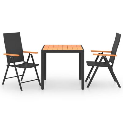 vidaXL spisebordssæt til haven 3 dele sort og brun