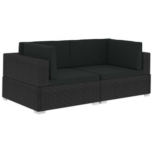 vidaXL hj&oslash;rnes&aelig;de til sofa med hynder 2 stk. polyrattan sort