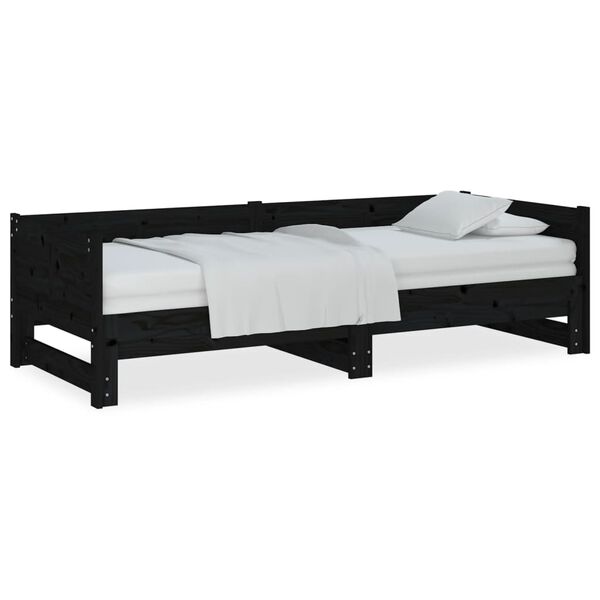 vidaXL daybed med udtr&aelig;k 2x(80x200) cm massivt fyrretr&aelig; sort
