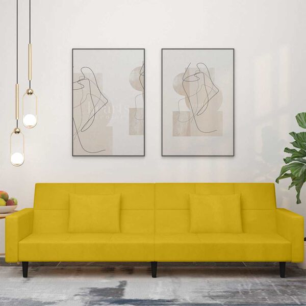 vidaXL 2-personers sovesofa med 2 puder fl&oslash;jl gul