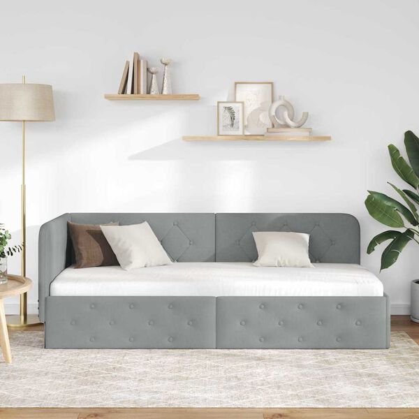 vidaXL Hj&oslash;rnesengramme med hovedg&aelig;rde Lysegr&aring; 80 x 200 cm Stof