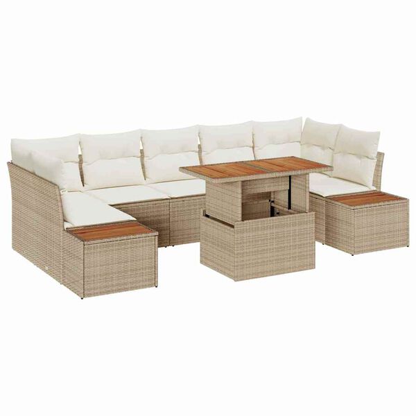 vidaXL Havesofa S&aelig;t med opbevaring 8 pcs Beige Poly rattan