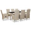 vidaXL udend&oslash;rs spisebordss&aelig;t 9 dele med hynder polyrattan beige