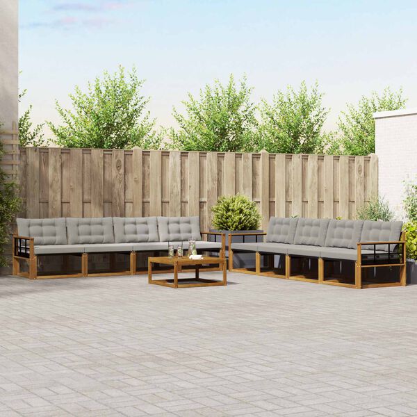 vidaXL Udend&oslash;rs sofagruppe med pude 9 pcs Naturlig og Lys Gr&aring;