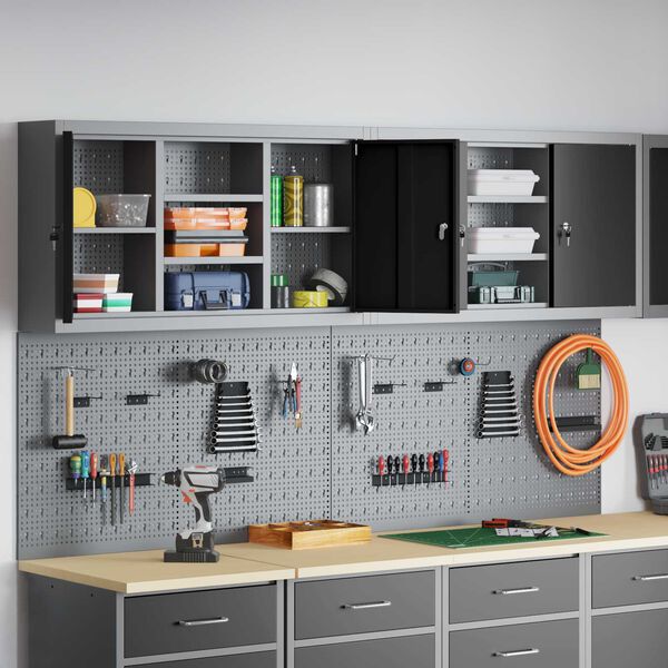 vidaXL V&aelig;rkt&oslash;jsskabss&aelig;t med hylde 6 pcs Sort Pulverlakeret st&aring;l