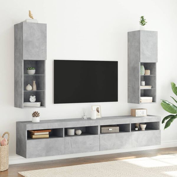 vidaXL tv-borde 2 stk. med LED-lys 30,5x30x102 cm betongr&aring;