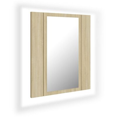 vidaXL badeværelsesskab m. spejl og LED-lys 40x12x45cm akryl sonoma-eg