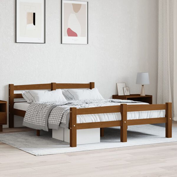 vidaXL sengeramme uden madras massivt fyrretr&aelig; 140x200 cm honningbrun