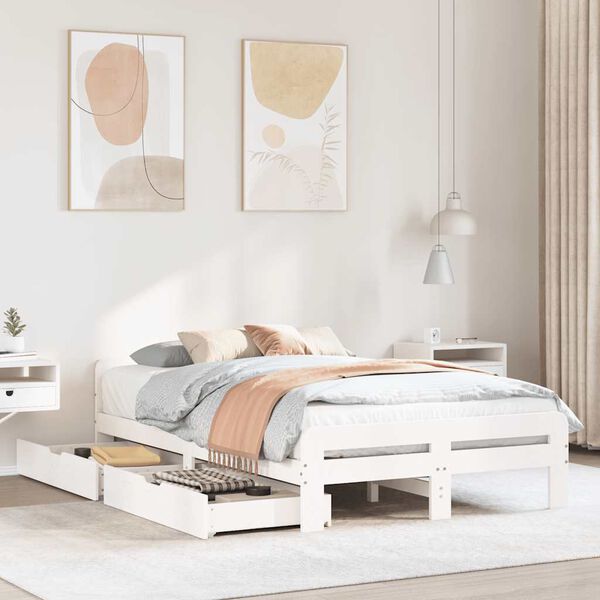 vidaXL sengeramme uden madras 135x190 cm massivt fyrretr&aelig; hvid