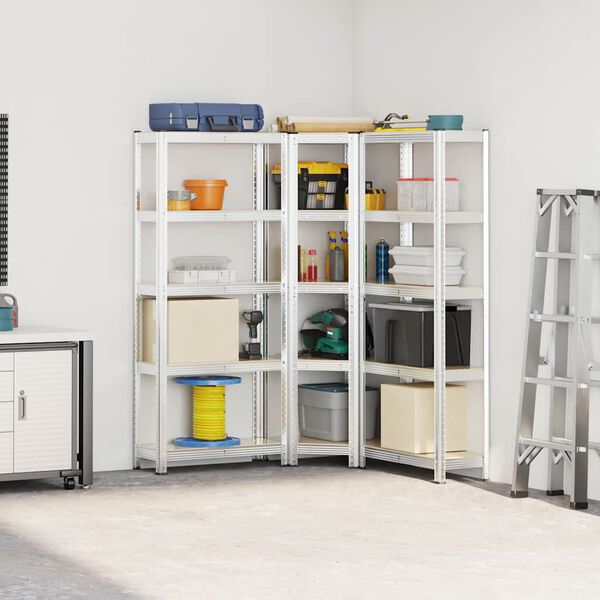 vidaXL hyldesæt 3 stk. 5 hylder stål og konstrueret træ sølvfarvet