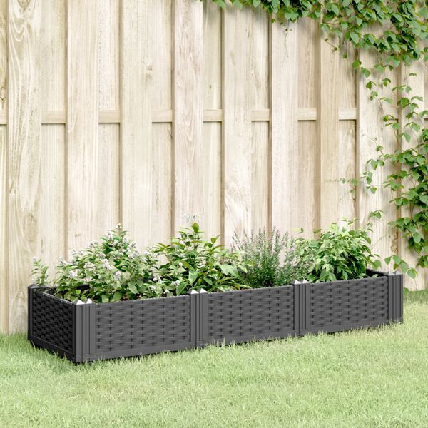 vidaXL plantekasse med spyd 125x40x28,5 cm PP sort