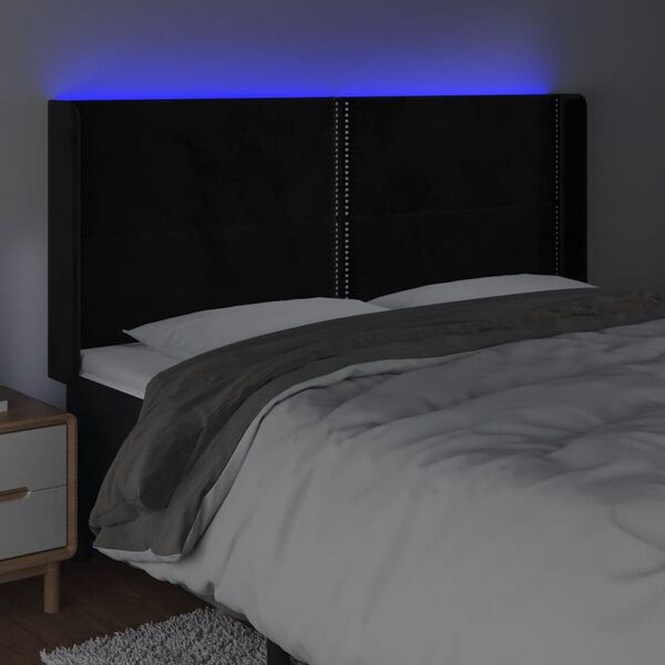 vidaXL sengegavl med LED-lys 163x16x118/128 cm fl&oslash;jl sort