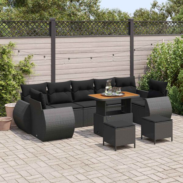vidaXL Havesofa S&aelig;t 10 pcs Sort polyrattan