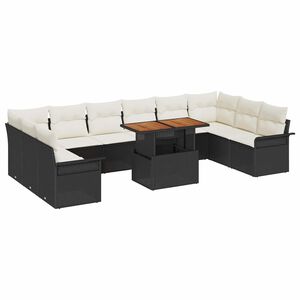 vidaXL Havesofa S&aelig;t med pude 11 pcs Sort og Cream polyrattan