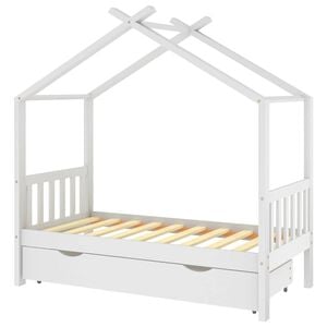 vidaXL sengeramme til b&oslash;rneseng med skuffe 80x160 cm fyrretr&aelig; hvid