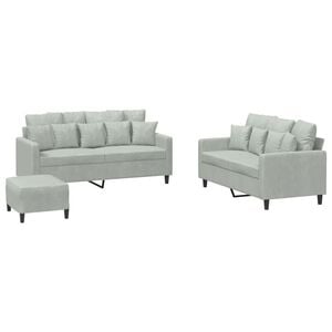 vidaXL sofas&aelig;t 3 dele med hynder velour lysegr&aring;