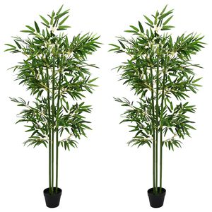vidaXL Kunstig Bambus Tr&aelig; 2 stk. Gr&oslash;n 45 x 18 x 175 cm Stof og Bambus