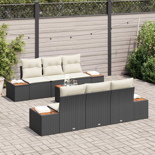vidaXL Havesofa S&aelig;t med pude 7 pcs Sort Poly rattan