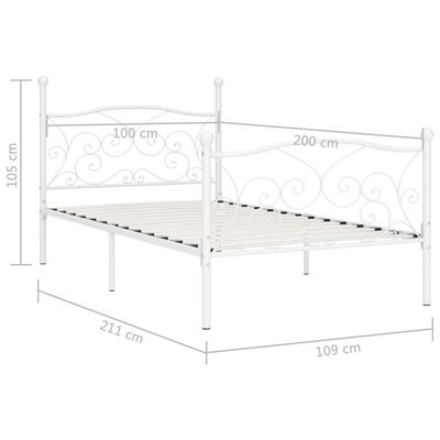 vidaXL sengestel med lamelbund 100 x 200 cm metal hvid