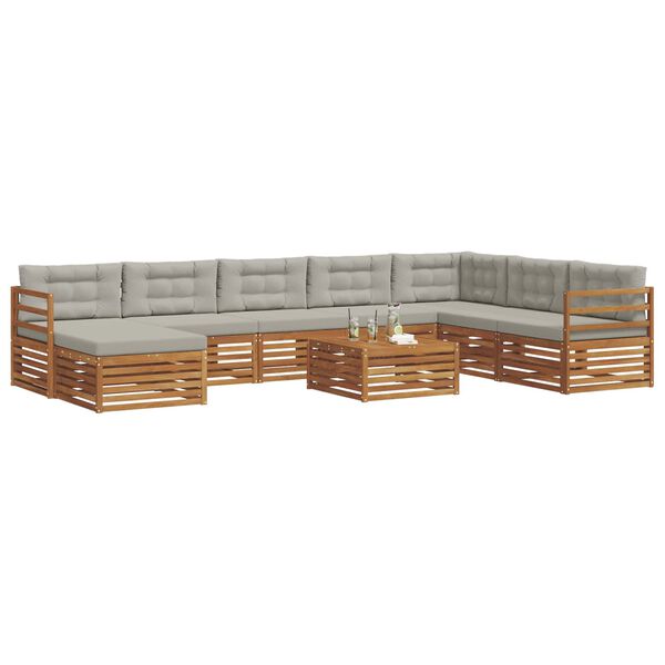 vidaXL Sofas&aelig;t med pude 9 pcs Naturlig og Lys Gr&aring; Massivt Akacietr&aelig;